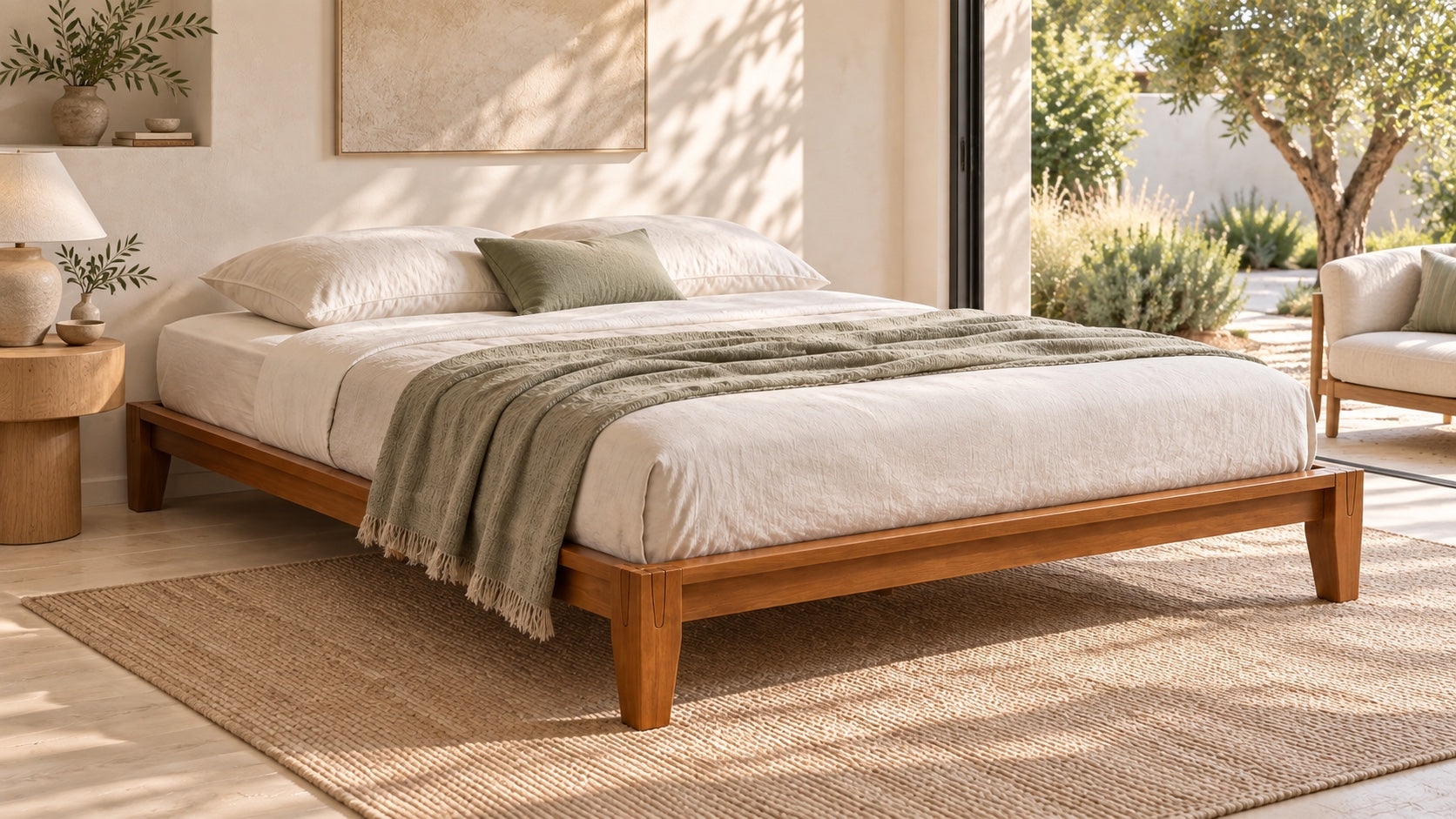 Brintavo Queen Bed Frame in a bright California courtyard home