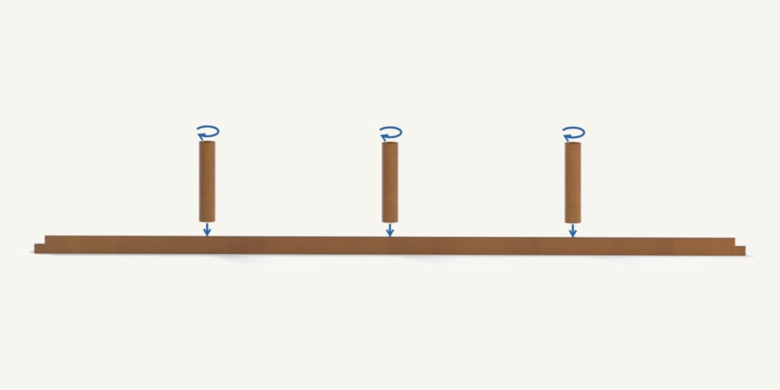 Three Queen support legs positioned above the independent center rail
