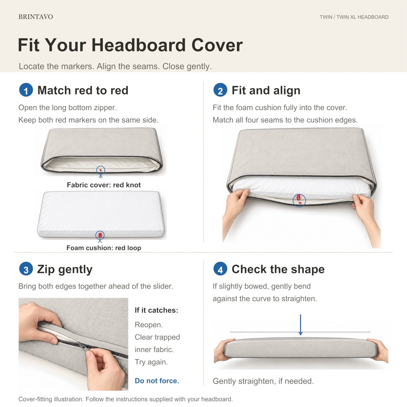 Steps for fitting the removable Headboard cover