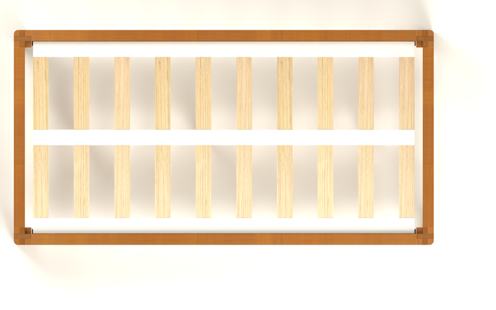 Same-scale top view of the Brintavo Twin XL bed frame with ten slats and no separate center rail