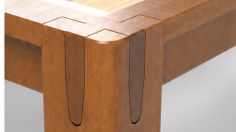 Close view of the fitted U-shaped interlocking corner on a Brintavo bed frame