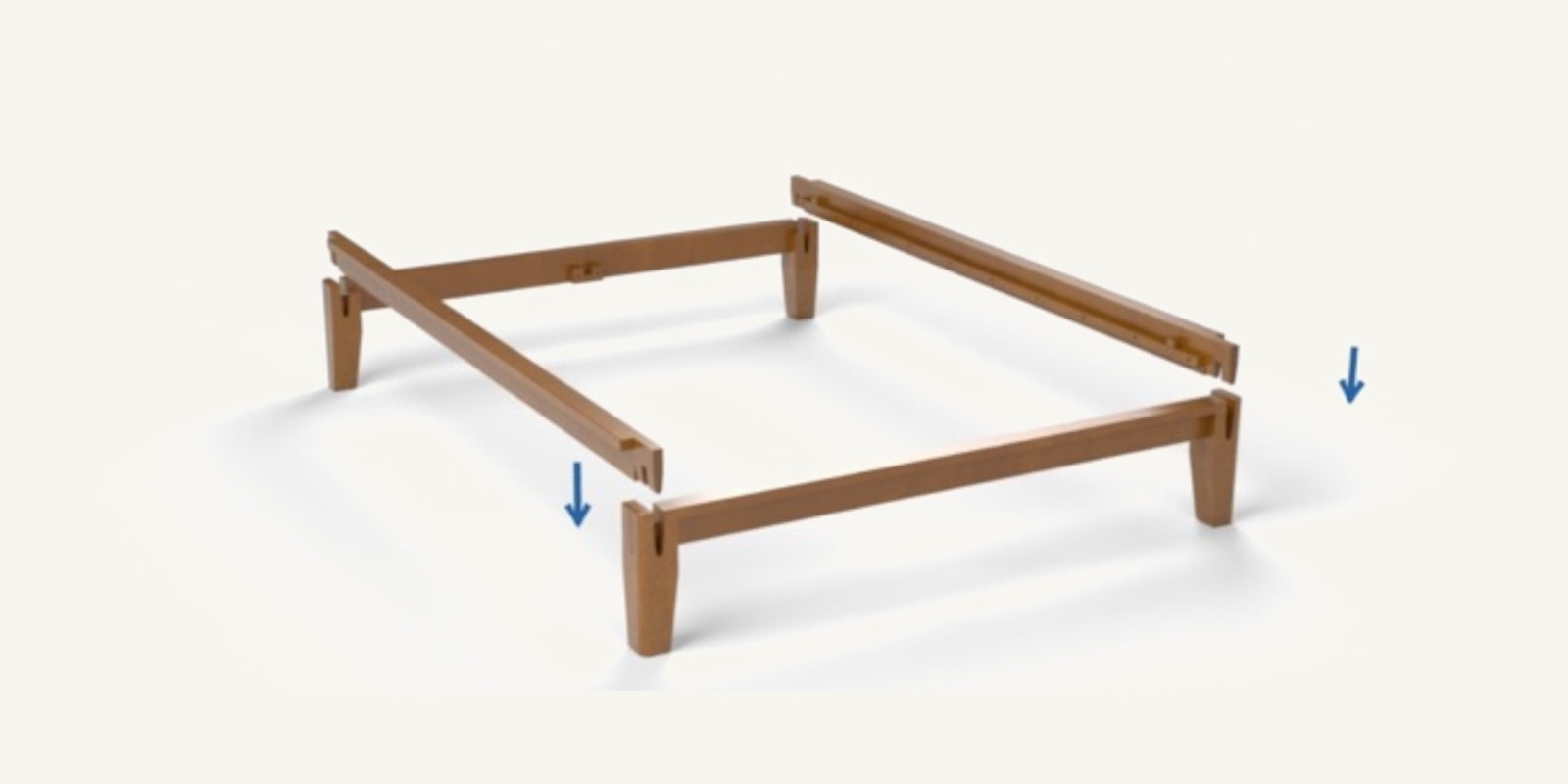 Queen bed side rails lowering into the corner legs