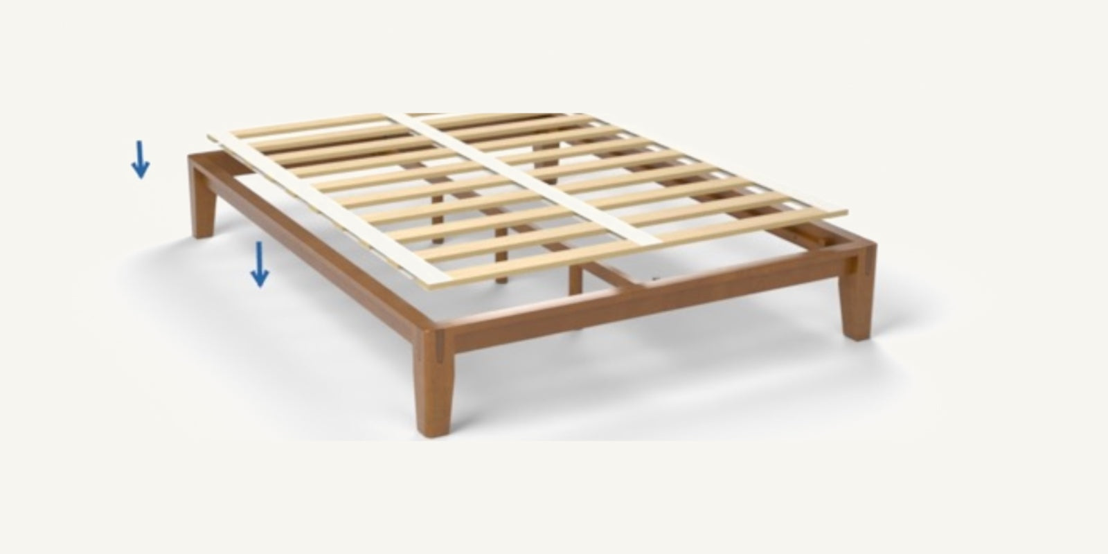 Queen slat unit lowering into the assembled bed frame