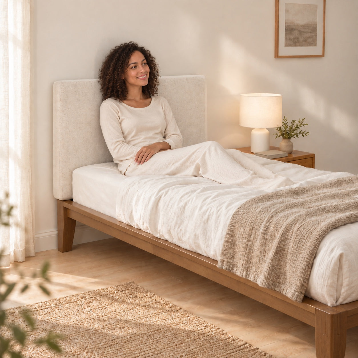Brintavo bed frame and beige upholstered Headboard complete set