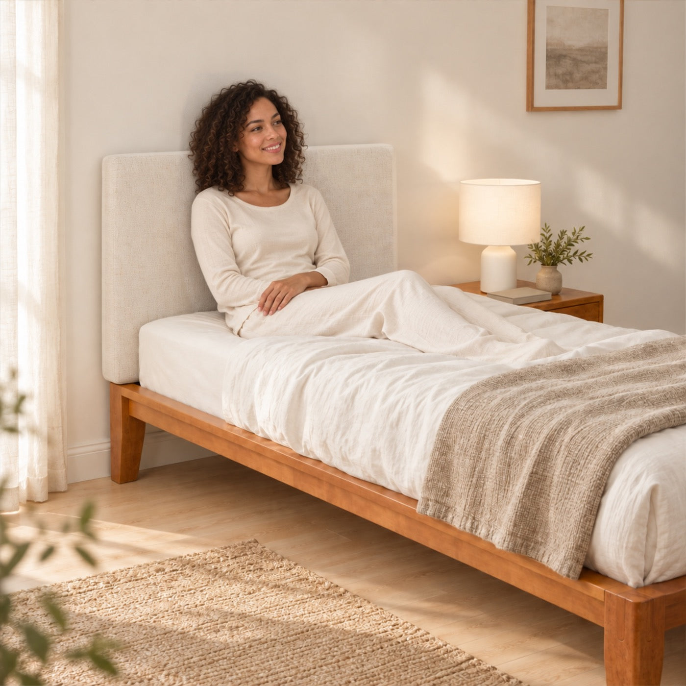 Brintavo upholstered Headboard in a calm Twin bedroom